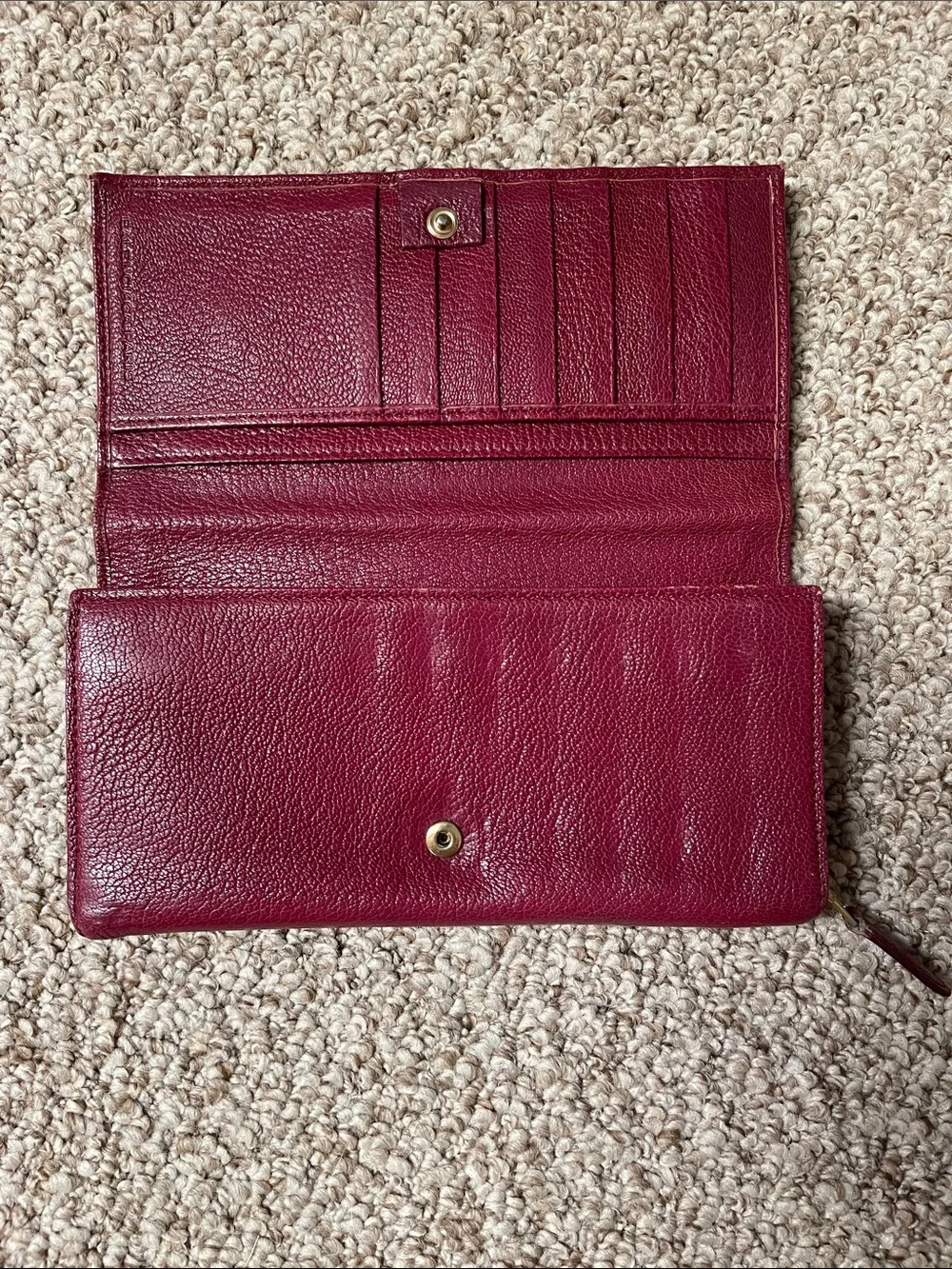 Zip-Around Burgundy Balenciaga Leather Wallet with Gold Hardware